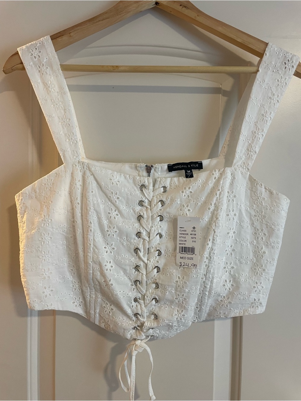 Kendall & Kylie White Eyelet Lace-Up Corset Crop Top
